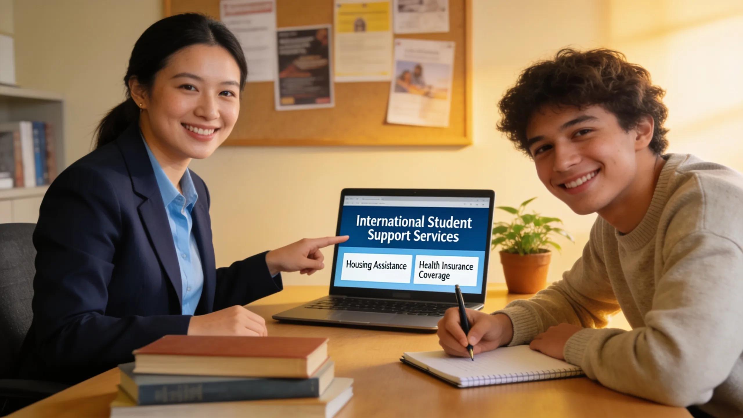 University advisor assisting a student with resources and support services available to international students in Germany.